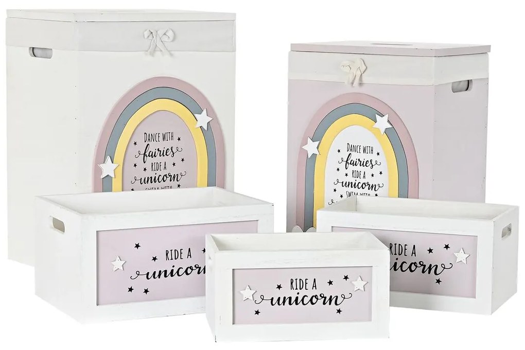 Комплект кошове DKD Home Decor Бял Детски Дърво от пауловния (40 x 30 x 55 cm) (5 Части)