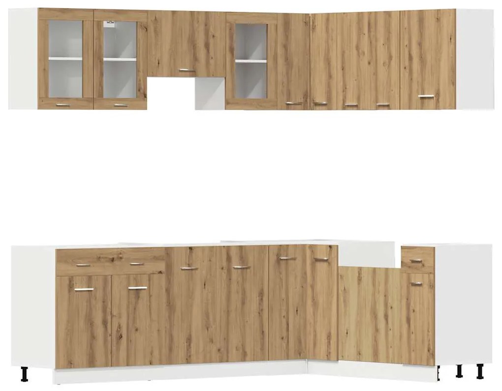 3328578 vidaXL Комплект кухненски шкафове, 11 части, "Lyon", дъбов рафт, инженерна дървесина