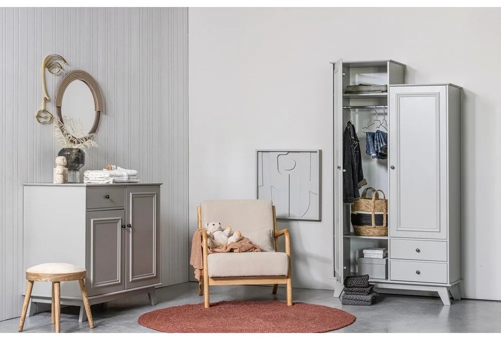 Светлосив нисък детски скрин от борова дървесина 98x93 cm Lily - WOOOD