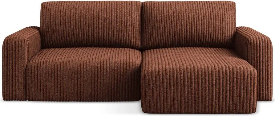 Теракотен сгъваем/с място за съхранение ъглов диван от рипсено кадифе (десен ъгъл) Kona – Makamii