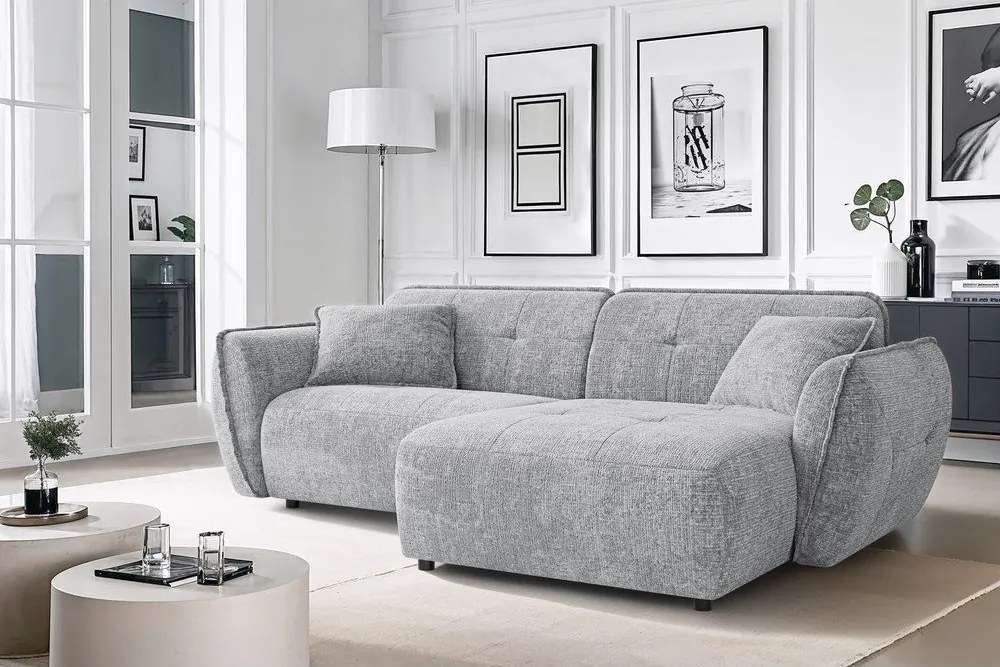 Светлосив шенилов ъглов диван (десен ъгъл) Nelia – Ropez