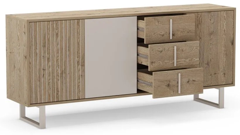 Сиво-естествен нисък скрин от декор от дъб 180x80 cm Millay – Marckeric