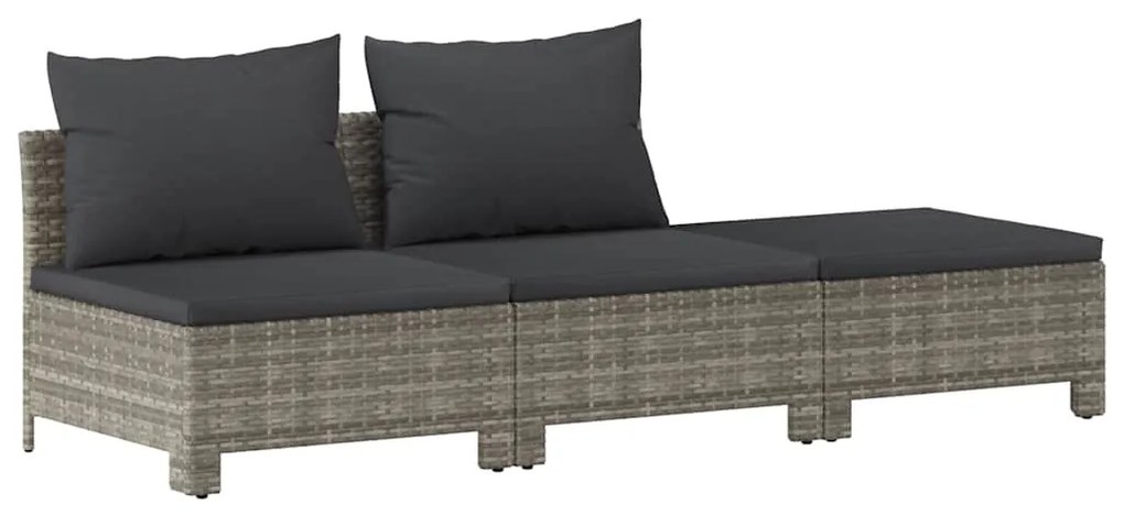 362692 vidaXL Градински комплект с възглавници, 3 части, сив, полиратан