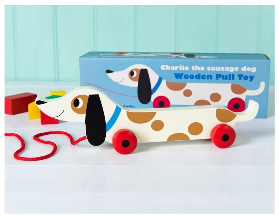 Дървен дакел за дърпане Charlie The Sausage Dog, дължина 31,5 cm Charlie the Sausage Dog - Rex London