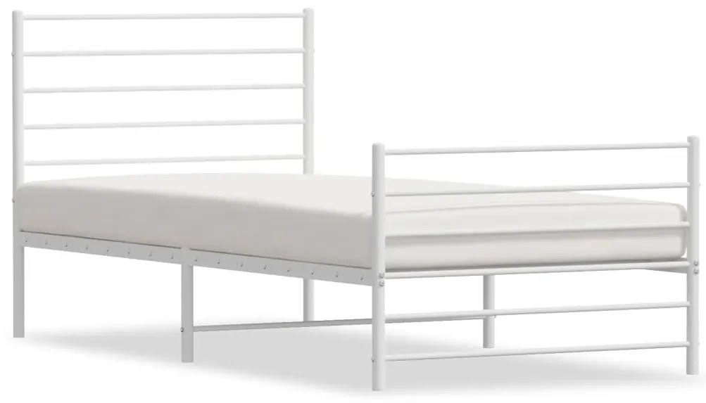 352378 vidaXL Метална рамка за легло с горна и долна табла, бяла, 90x190 см