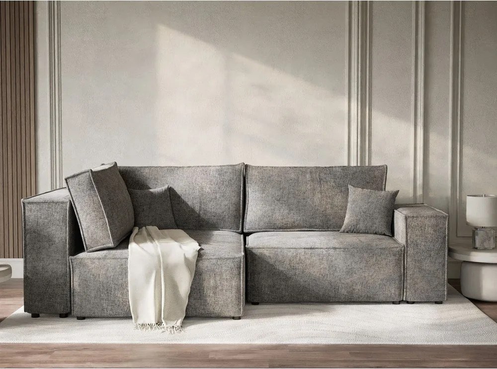 Сив шенилов сгъваем/с място за съхранение ъглов диван (ляв ъгъл/L форма) Tonga – Maison de Rêve