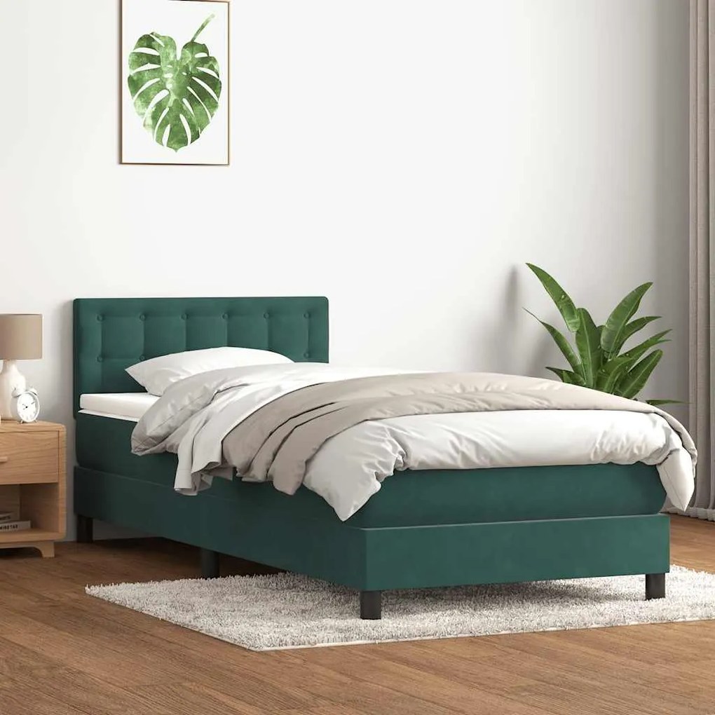 3316572 vidaXL Box Spring легло с матрак Тъмнозелено 80x210 cm Кадифе