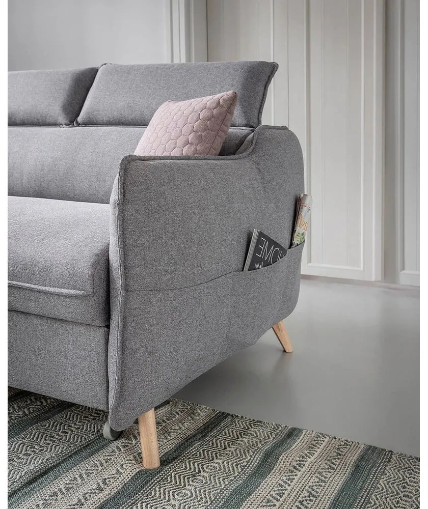 Светлосив ъглов разтегателен диван, ляв ъгъл Sweet Harmony - Miuform