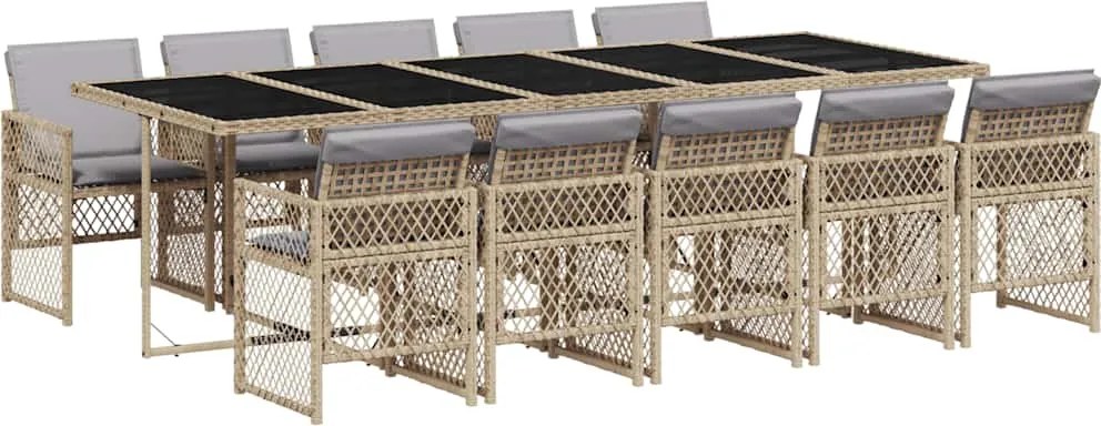 3210756 vidaXL Градински комплект с възглавници, 11 части, бежов полиратан