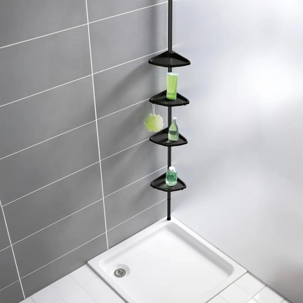 Черен телескопичен ъглов пластмасов рафт за баня Compact – Wenko