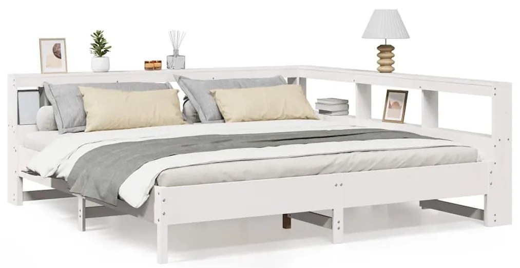 3324413 vidaXL Легло с етажерка за книги, без матрак, 180x200 см, бор масив