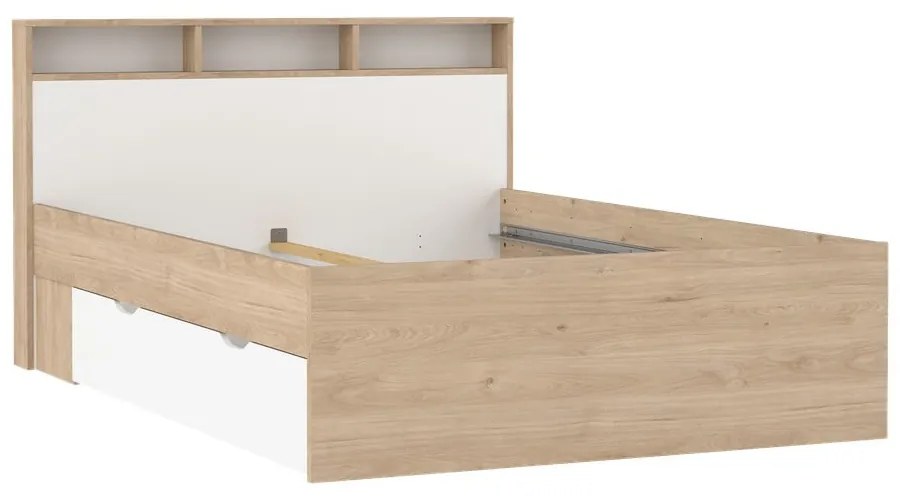 Двойно легло от дъбов декор с място за съхранение без ламелно дъно в естествен цвят 140x200 cm Ikast – Tvilum