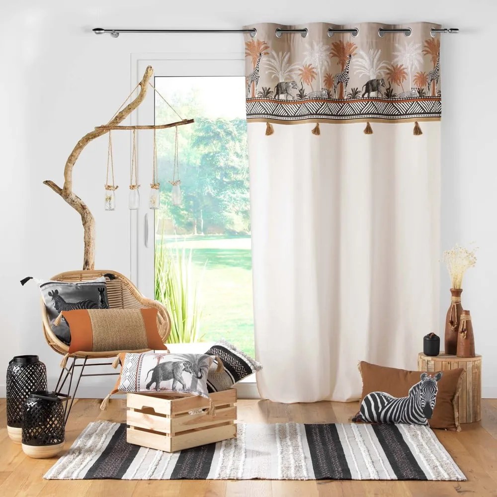 Памучно перде в кафяв и естествен цвят 140x240 cm Kenya Lodge – douceur d'intérieur