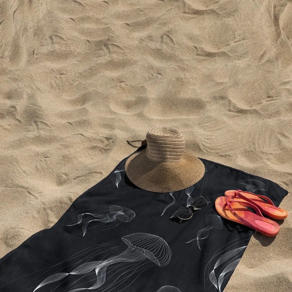 Черно-бяла плажна кърпа 90x180 cm Jellyfish - DecoKing