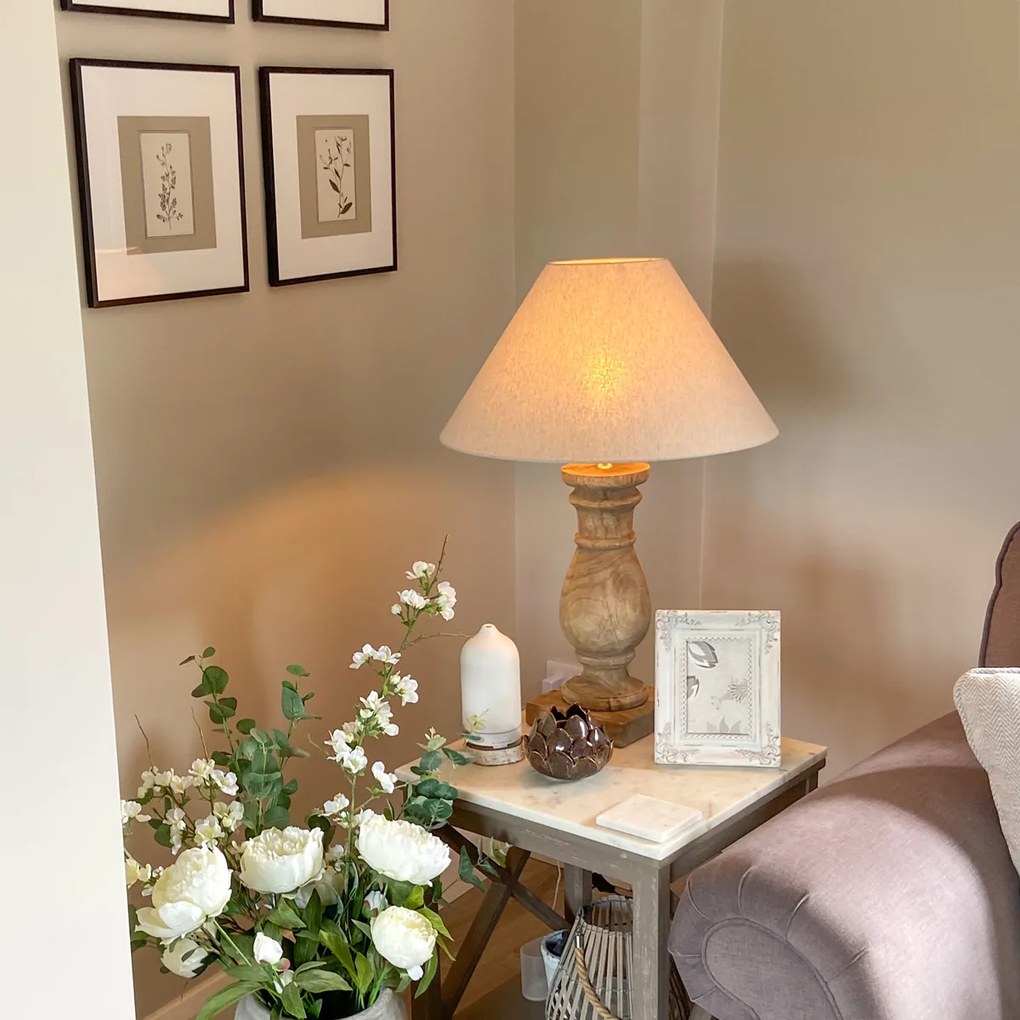 Рустикална настолна лампа с бежов ленен абажур 50 см - Catnip