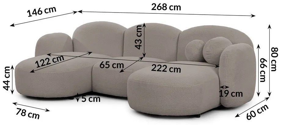 Сив ъглов диван от прежда с примки от букле (U форма) Orbit – Ropez
