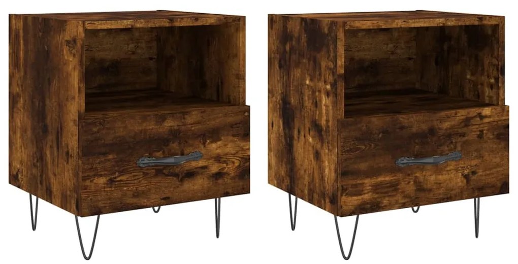 827431 vidaXL Нощни шкафчета 2 бр опушен дъб 40x35x47,5 см инженерно дърво