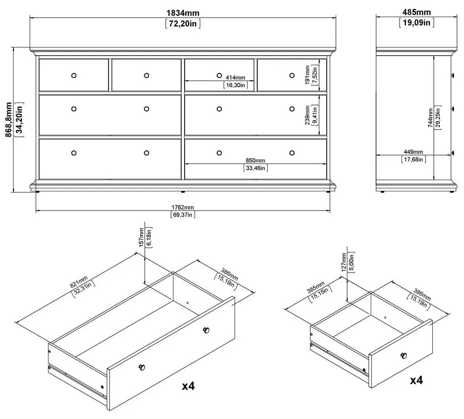 Сив нисък скрин 183x87 cm Paris – Tvilum