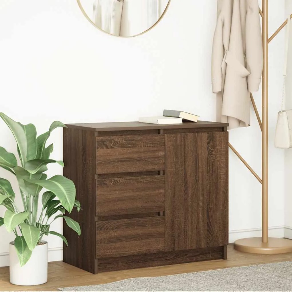 861577 vidaXL Бюфет с чекмеджета, кафяв дъб 71x35x65 см инженерно дърво
