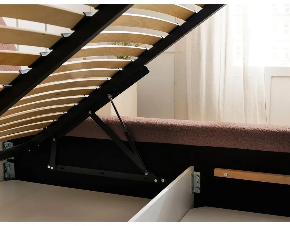 Оранжево тапицирано двойно легло с място за съхранение с включена подматрачна рамка 140x190 cm Orlane – Bobochic Paris