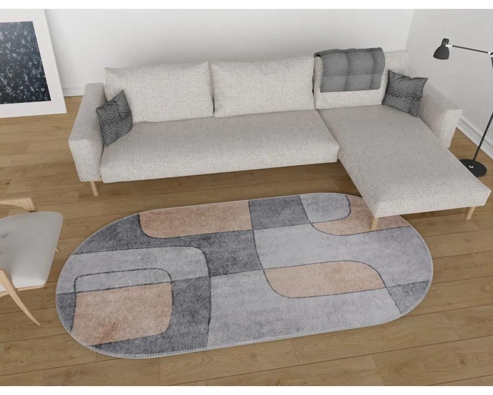 Сив миещ се килим 60x100 cm Oval - Vitaus