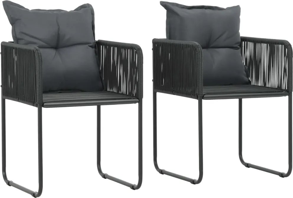 44438 vidaXL Външни столове с възглавнички, 2 бр, полиратан, черни