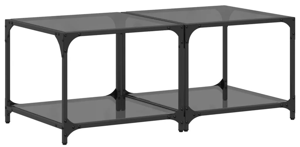 845973 vidaXL Маси за кафе с черен стъклен плот 2 бр 50x50x40 см стомана