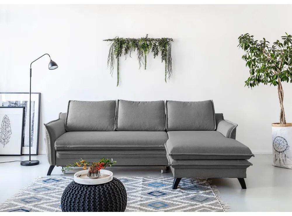 Сив разтегателен диван ъгъл, десен ъгъл Charming Charlie - Miuform