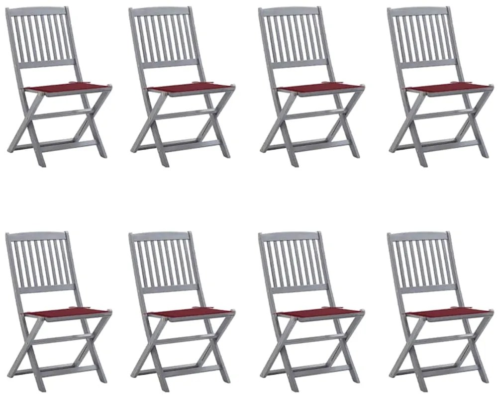 3078299 vidaXL Сгъваеми градински столове, 8 бр, с възглавници, акация масив