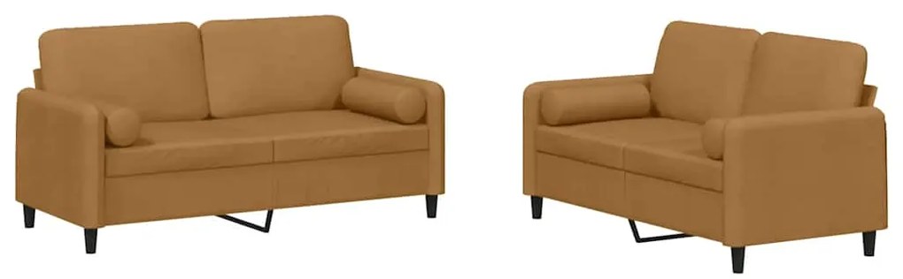 3202001 vidaXL Комплект дивани 2 части с възглавници, кафяв, кадифе