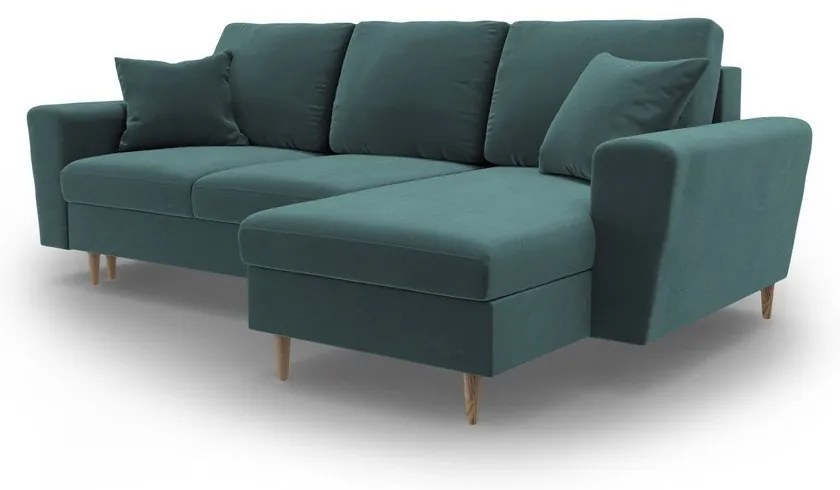 Кадифен разтегателен ъглов диван с място за съхранение в петролен цвят Kyoto – Cosmopolitan Design