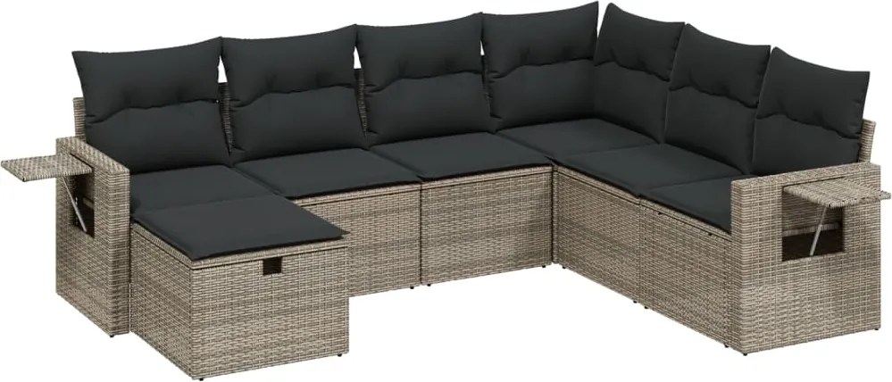 3263836 vidaXL Градински диван с възглавници, 7 части, полиратан, сив