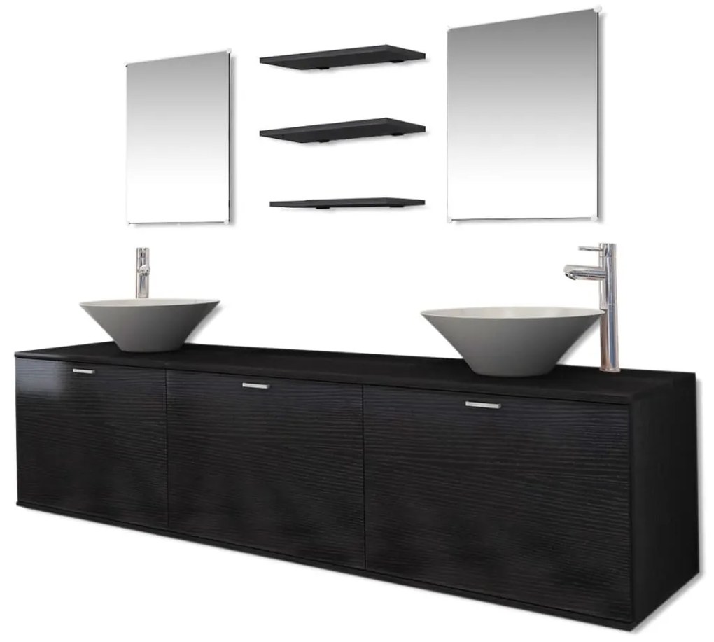 273691 vidaXL Комплект мебели за баня, с мивки и кранове, черен, 10 части
