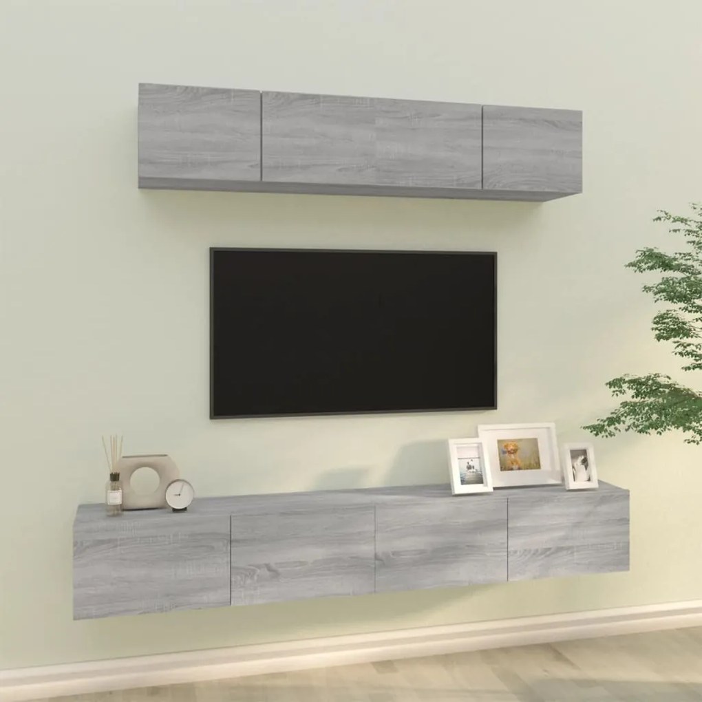 3114532 vidaXL Комплект ТВ шкафове от 4 части, сив сонома, инженерно дърво