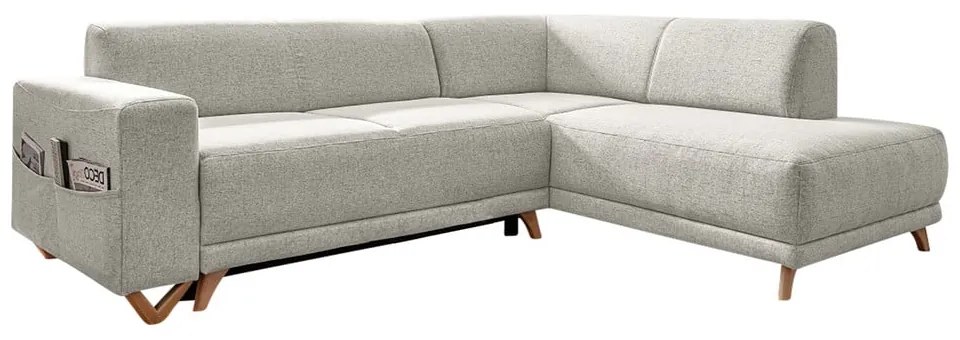 Бежов разтегателен/с място за съхранение ъглов диван (десен ъгъл/L форма) Classy Sophie – Miuform