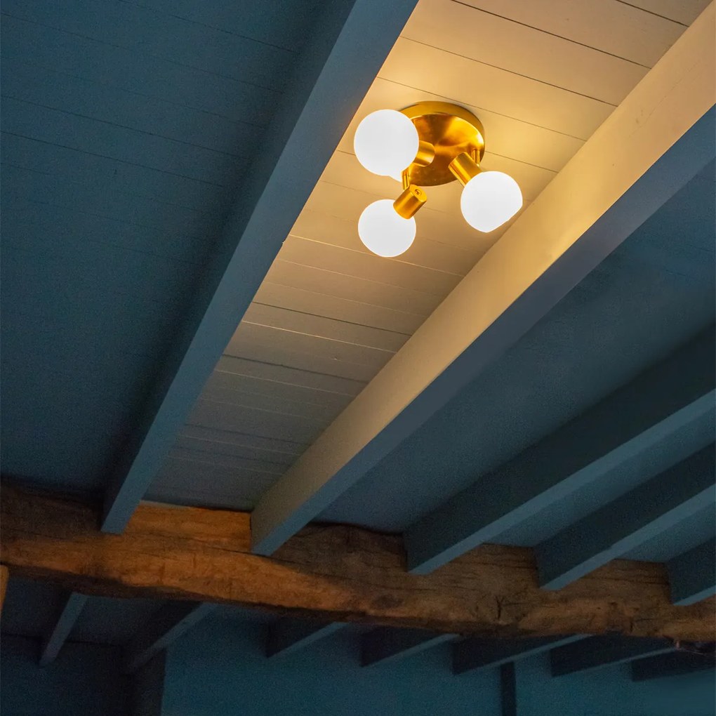 Таванен прожектор златен с опалово стъкло 3-светлина регулируем - Anouk