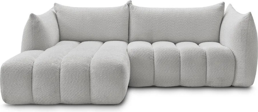 Светлосив ъглов диван от прежда с примки от букле (ляв ъгъл) Azra – Bobochic Paris