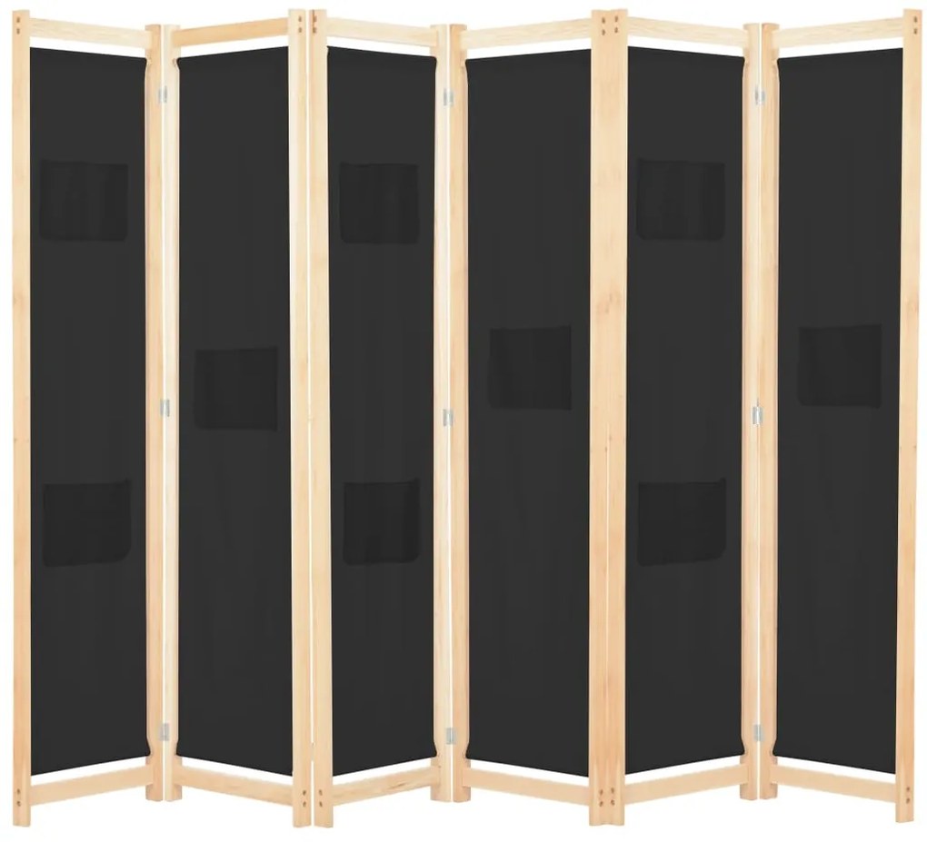 248186 vidaXL Параван за стая, 6 панела, черен, 240х170х4 cм, текстил