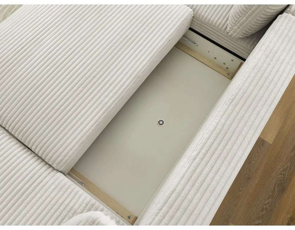 Кремав разтегателен ъглов диван от рипсено кадифе (десен ъгъл/"U" форма) Lucien – Bobochic Paris