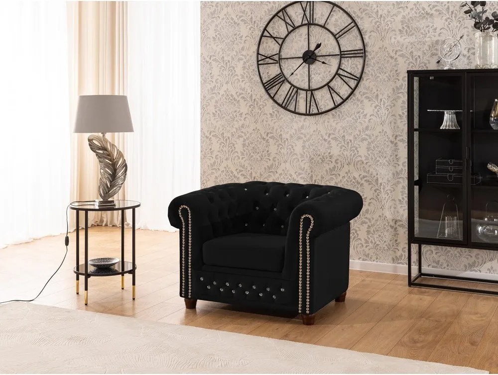 Черно кадифено кресло честърфийлд York Blik – Ropez