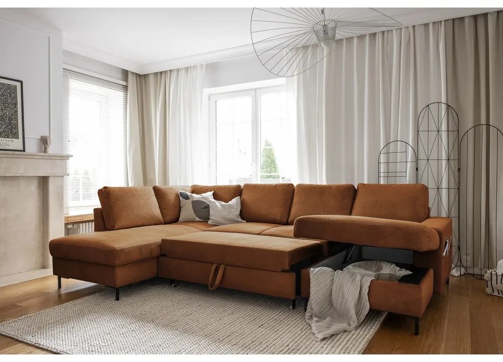 Оранжево-кафяв разтегателен ъглов диван от рипсено кадифе (ляв ъгъл) Lofty Lilly – Miuform