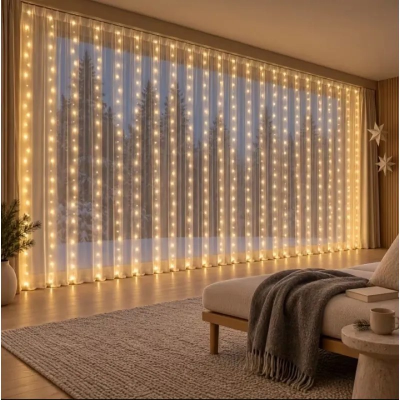 Коледна LED светлинна завеса 3 × 3 м с USB захранване – 300 светодиода multicolor