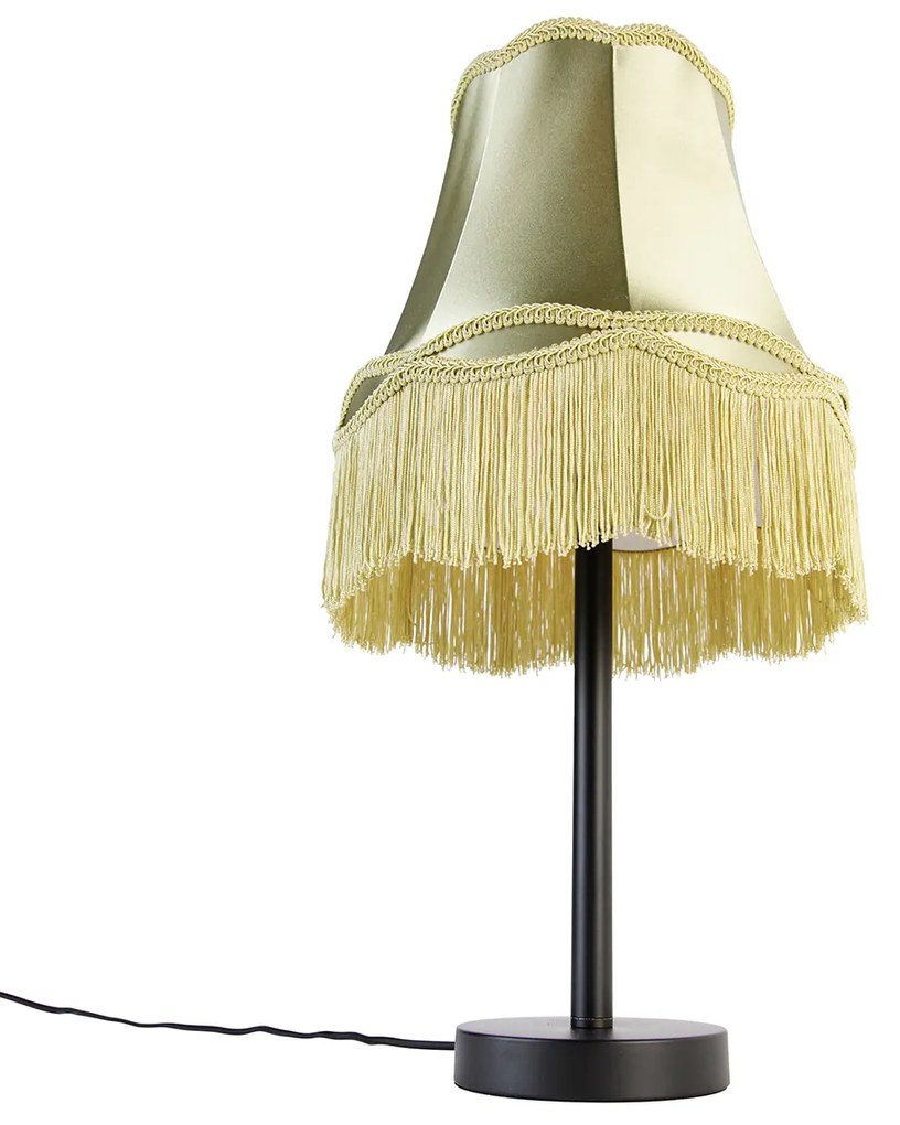 Класическа настолна лампа черна с абажур тип „баба“ зелен 30 см - Simplo