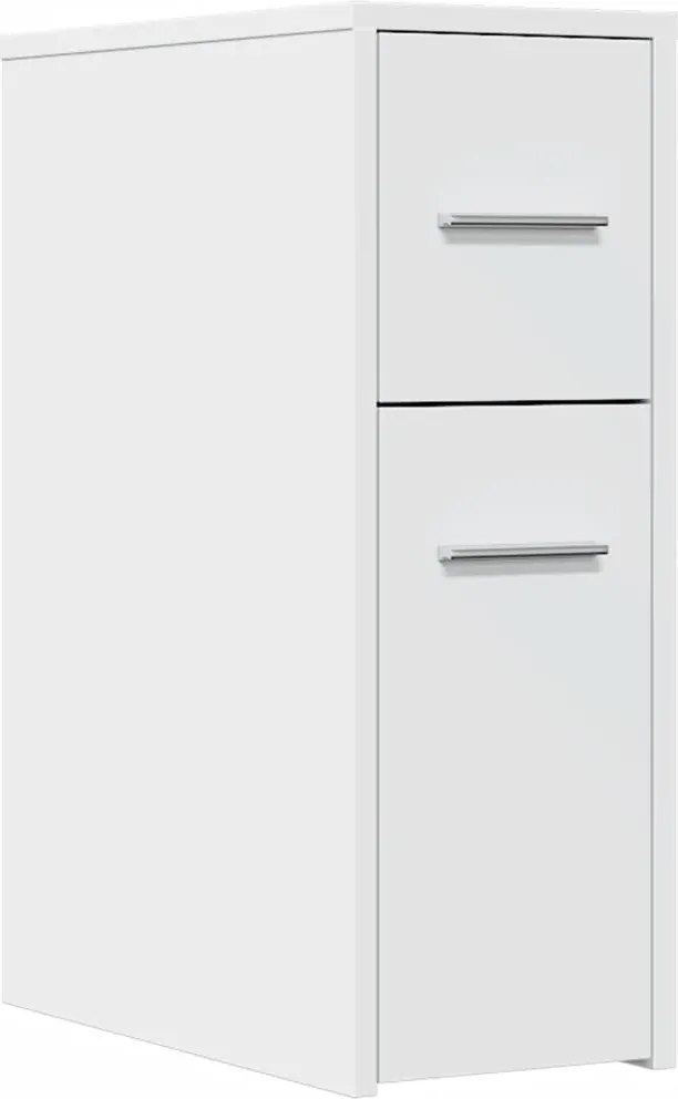 855277 vidaXL Тесен скрин за баня с колелца, бял, инженерно дърво