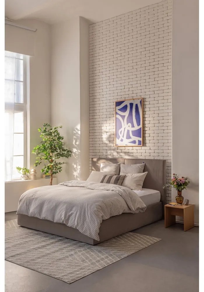 Двойно тапицирано кафяво-сиво легло с място за съхранение и включена подматрачна рамка 160x200 cm Thessa Bold – Bonami Selection