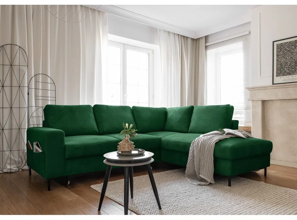 Тъмнозелен разтегателен ъглов диван от рипсено кадифе (десен ъгъл) Lofty Lilly – Miuform