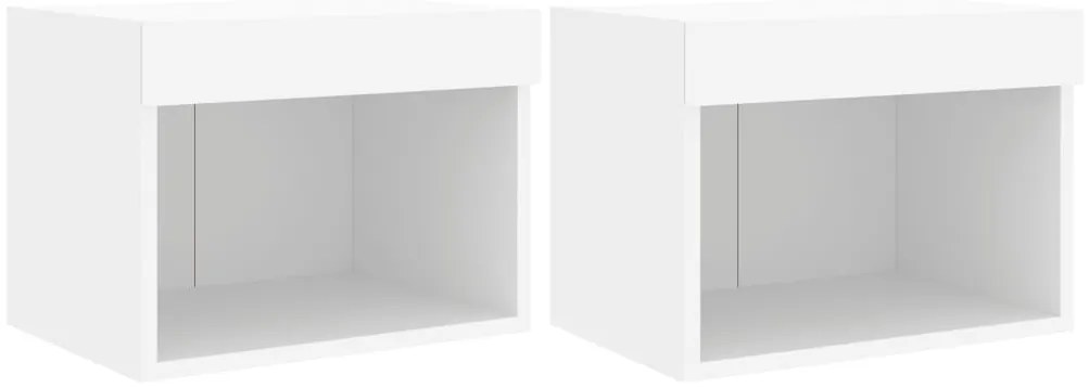 837114 vidaXL Нощни шкафчета с LED осветление, за стенен монтаж, 2 бр, бели