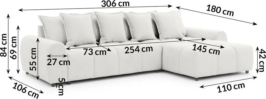 Бял ъглов диван (десен ъгъл) Albane – Ropez