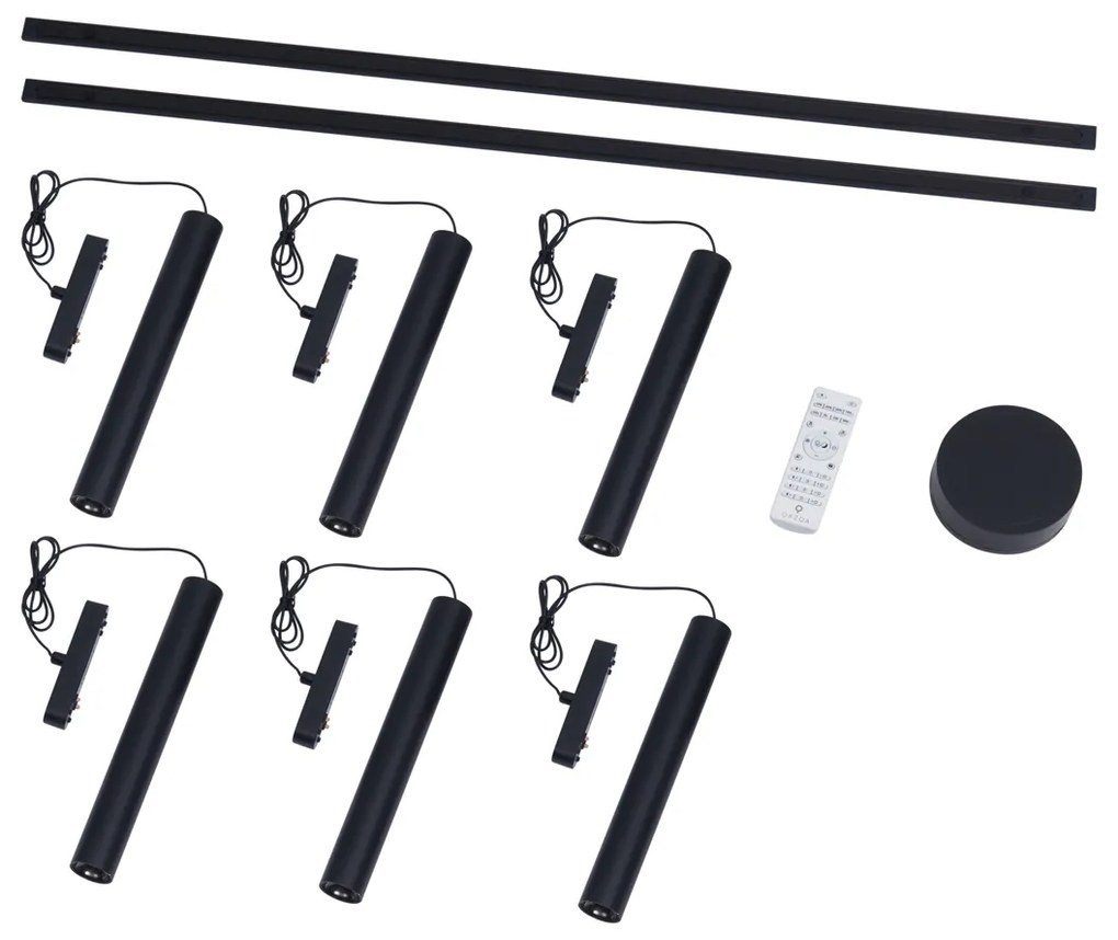 Модерна релсова система с 6 черни висящи лампи 1-фазов - Magnetic Cassie