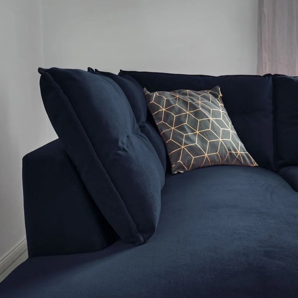 Тъмносиньо кадифено ъглово канапе L, ляв ъгъл Stylish Stan - Miuform